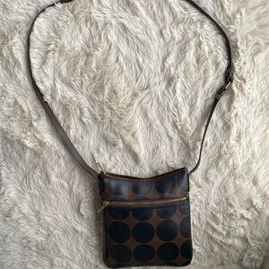 Brahmin Crossbody Bag Brown Black Barcelona Polka Dot Pattern